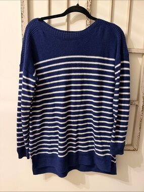 Old Navy Navy and White Striped Off-the-Shoulder Sweater